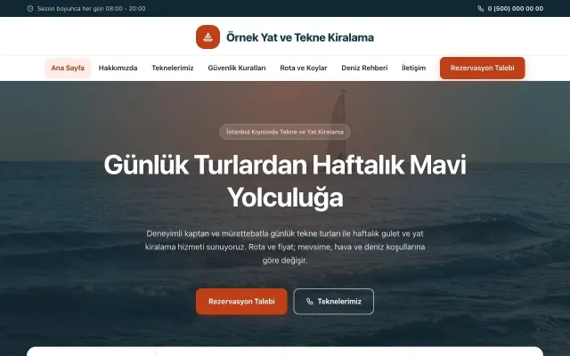 Tekne ve Yat Kiralama için Merkez Mavi Turuncu – Tekne ve Yat Kiralama Web Sitesi ana sayfa görünümü