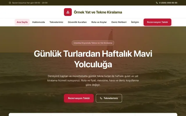 Tekne ve Yat Kiralama için Merkez Zeytin Kırmızı – Tekne ve Yat Kiralama Web Sitesi ana sayfa görünümü