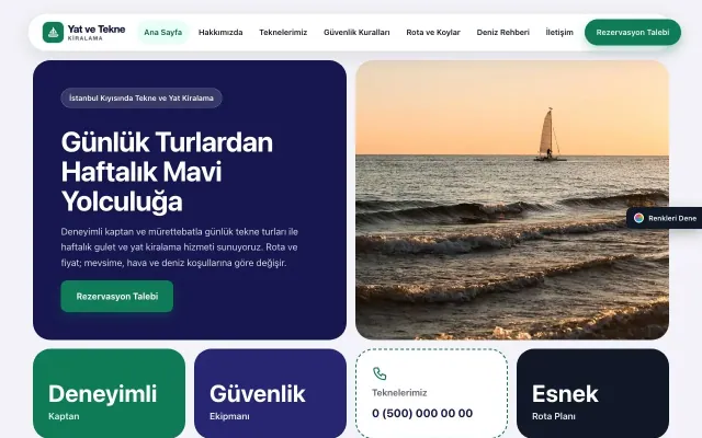 Tekne ve Yat Kiralama için Mozaik Lacivert Turkuaz – Tekne ve Yat Kiralama Web Sitesi ana sayfa görünümü