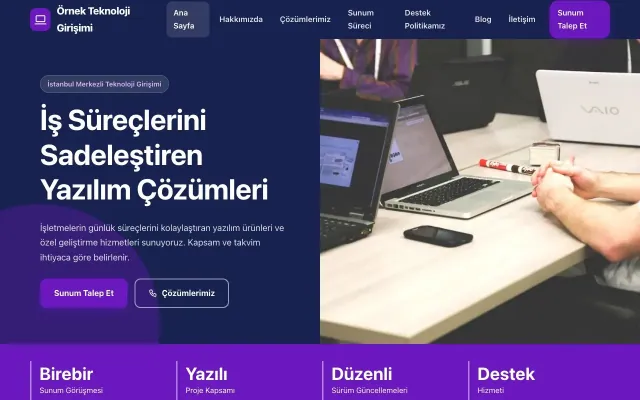Teknoloji ve Girişim için Blok Lacivert Mor – Teknoloji ve Girişim Web Sitesi ana sayfa görünümü