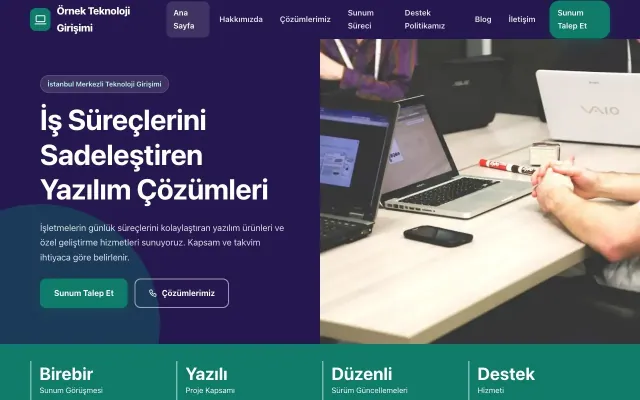 Teknoloji ve Girişim için Blok Mor Turkuaz – Teknoloji ve Girişim Web Sitesi ana sayfa görünümü