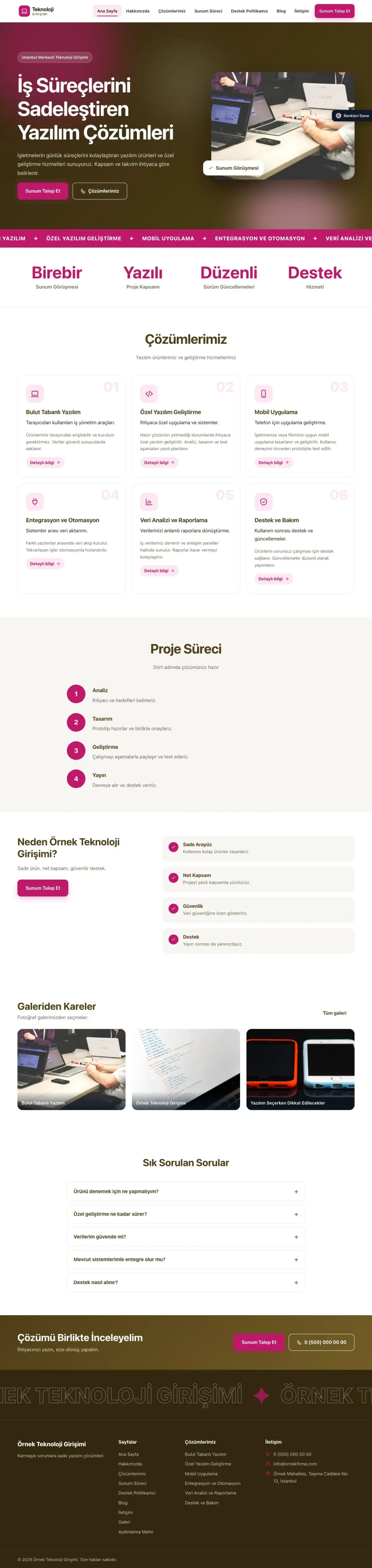 Teknoloji ve Girişim için Hareketli Kahve Pembe – Teknoloji ve Girişim Web Sitesi ana sayfa görünümü