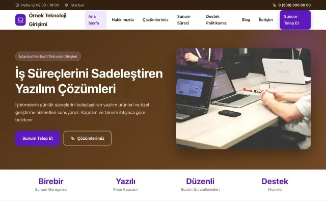 Teknoloji ve Girişim için Klasik Kahve Mor – Teknoloji ve Girişim Web Sitesi ana sayfa görünümü