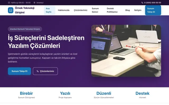 Teknoloji ve Girişim için Klasik Mor Mavi – Teknoloji ve Girişim Web Sitesi ana sayfa görünümü