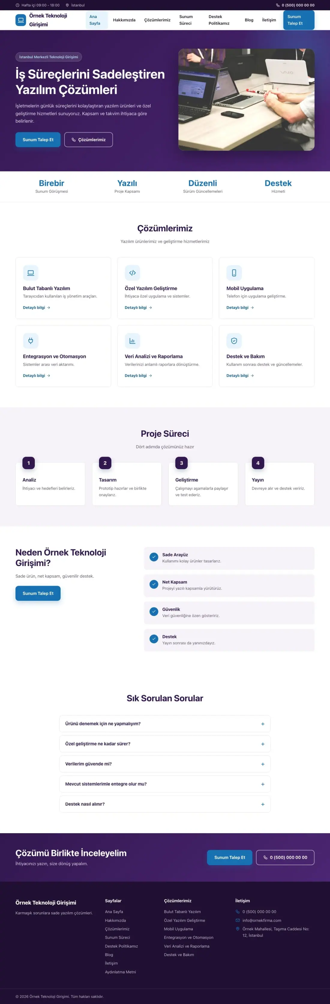 Teknoloji ve Girişim için Klasik Mor Mavi – Teknoloji ve Girişim Web Sitesi ana sayfa görünümü