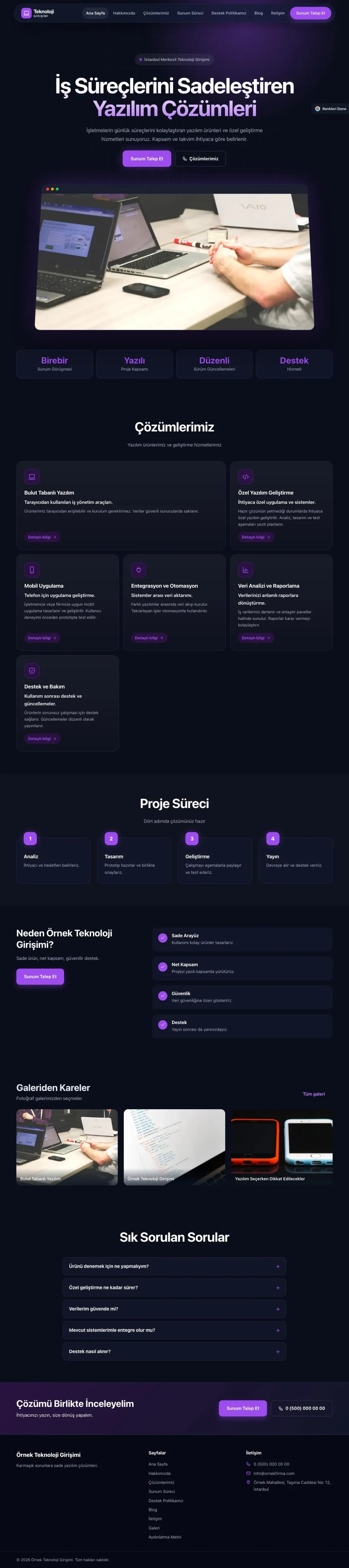 Teknoloji ve Girişim için Koyu Modern Lacivert Mor – Teknoloji ve Girişim Web Sitesi ana sayfa görünümü