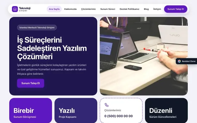 Teknoloji ve Girişim için Mozaik Lacivert Mor – Teknoloji ve Girişim Web Sitesi ana sayfa görünümü