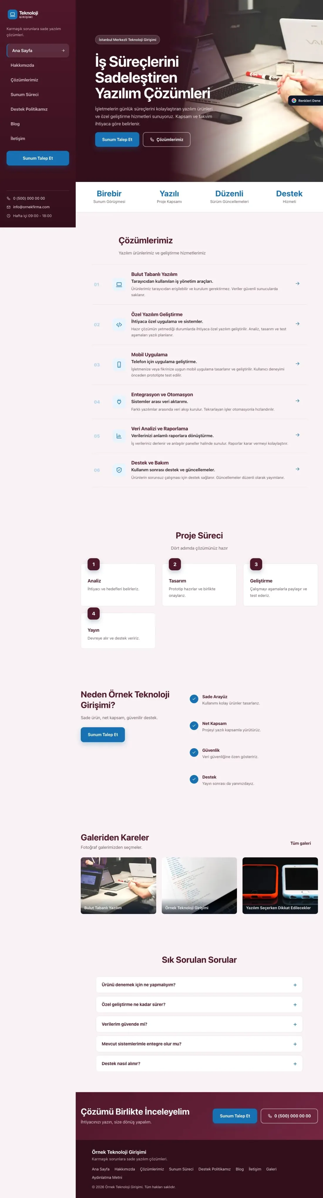 Teknoloji ve Girişim için Sol Menü Bordo Mavi – Teknoloji ve Girişim Web Sitesi ana sayfa görünümü
