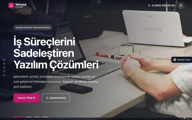 Teknoloji ve Girişim için Tam Ekran Mavi Pembe – Teknoloji ve Girişim Web Sitesi ana sayfa görünümü