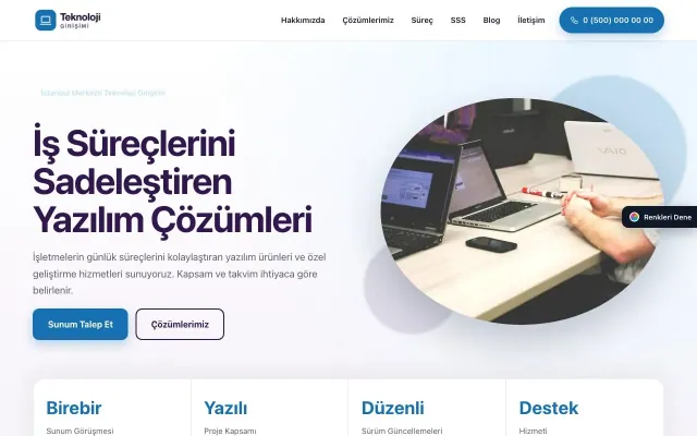 Teknoloji ve Girişim için Tek Sayfa Mor Mavi – Teknoloji ve Girişim Web Sitesi ana sayfa görünümü
