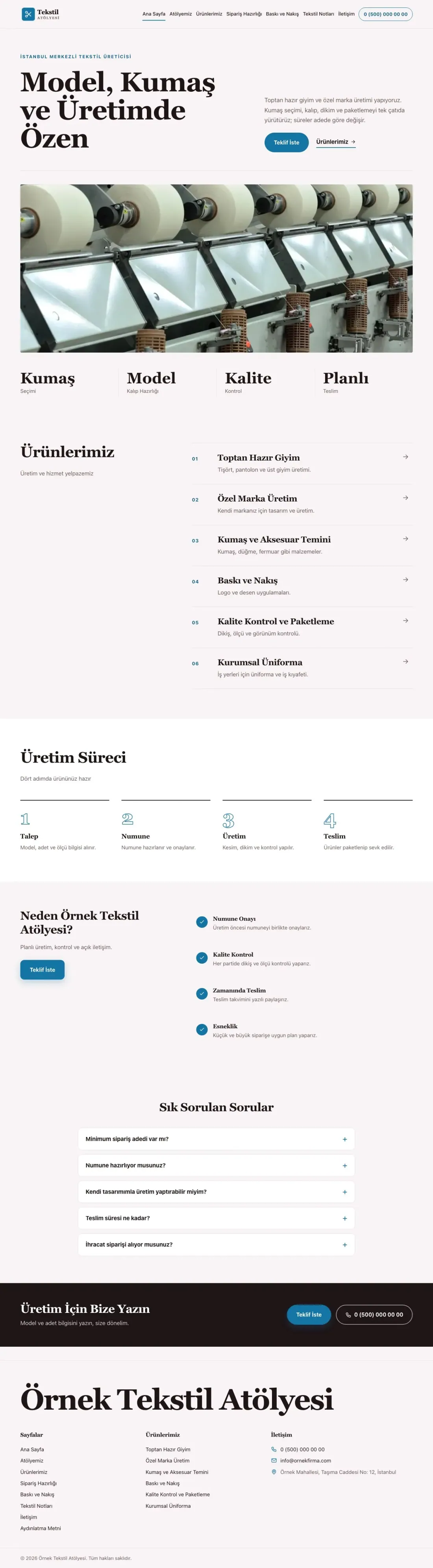 Editoryal Bordo Mavi – Tekstil Web Sitesi ana sayfa görünümü