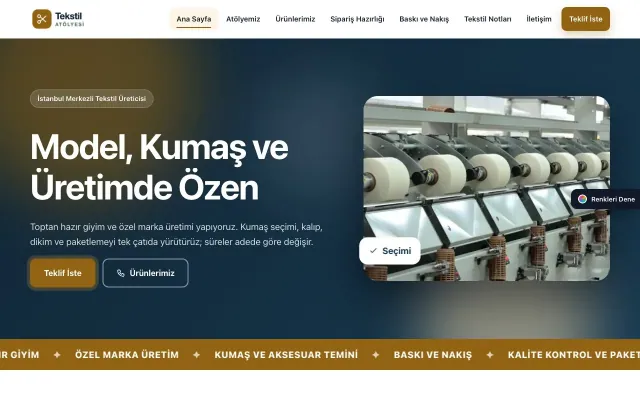 Tekstil için Hareketli Mavi Turuncu – Tekstil Web Sitesi ana sayfa görünümü