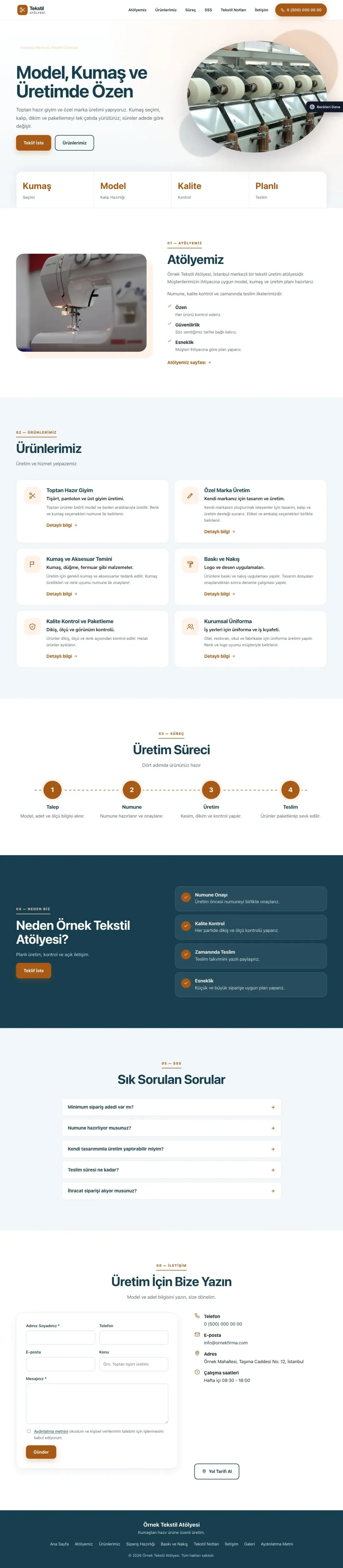 Tekstil için Tek Sayfa Mavi Turuncu – Tekstil Web Sitesi ana sayfa görünümü
