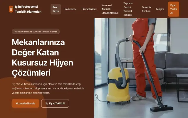 Temizlik için Blok Kahve Turuncu – Temizlik Web Sitesi ana sayfa görünümü