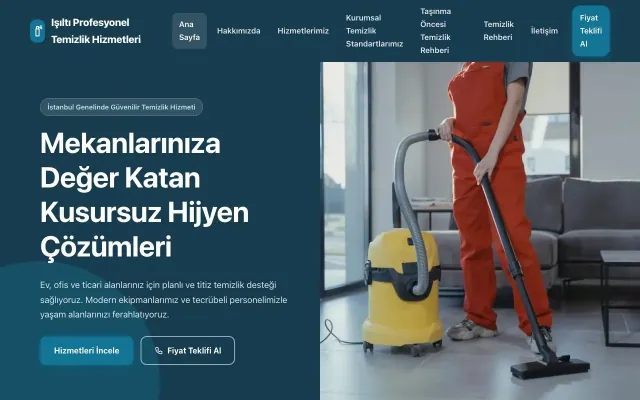 Temizlik için Blok Mavi Turkuaz – Temizlik Web Sitesi ana sayfa görünümü
