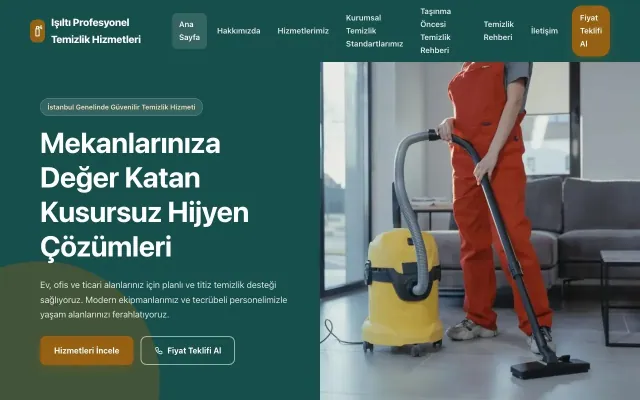 Temizlik için Blok Petrol Turuncu – Temizlik Web Sitesi ana sayfa görünümü