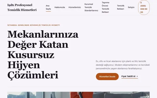 Temizlik için Editoryal Mor Turuncu – Temizlik Web Sitesi ana sayfa görünümü