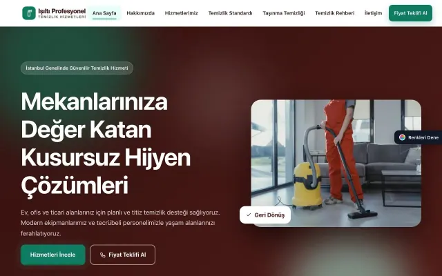 Temizlik için Hareketli Bordo Turkuaz – Temizlik Web Sitesi ana sayfa görünümü