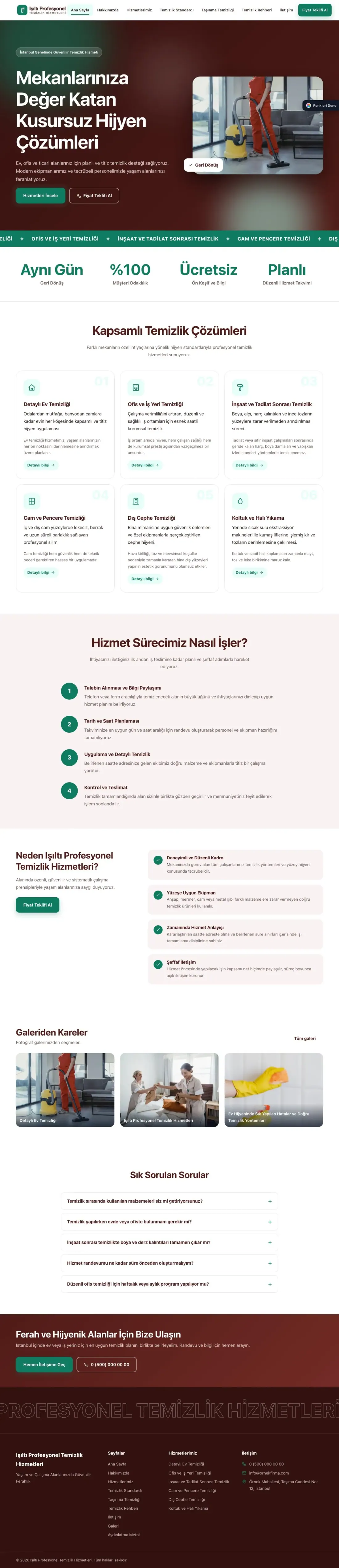 Temizlik için Hareketli Bordo Turkuaz – Temizlik Web Sitesi ana sayfa görünümü