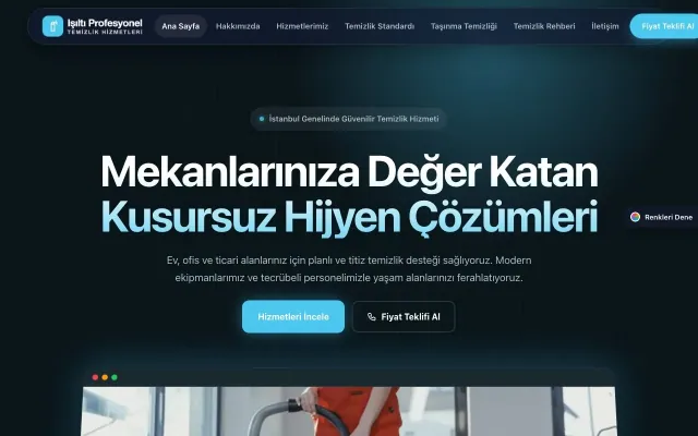 Temizlik için Koyu Modern Mavi Turkuaz – Temizlik Web Sitesi ana sayfa görünümü