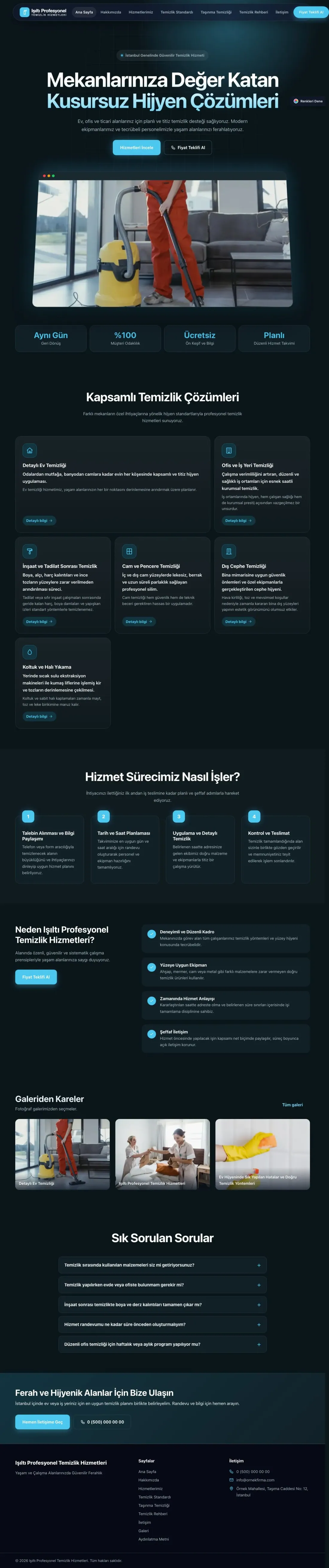 Temizlik için Koyu Modern Mavi Turkuaz – Temizlik Web Sitesi ana sayfa görünümü
