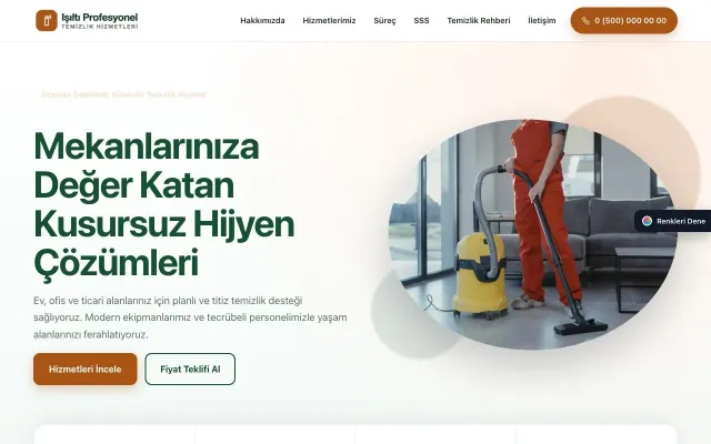 Temizlik için Tek Sayfa Yeşil Turuncu – Temizlik Web Sitesi ana sayfa görünümü