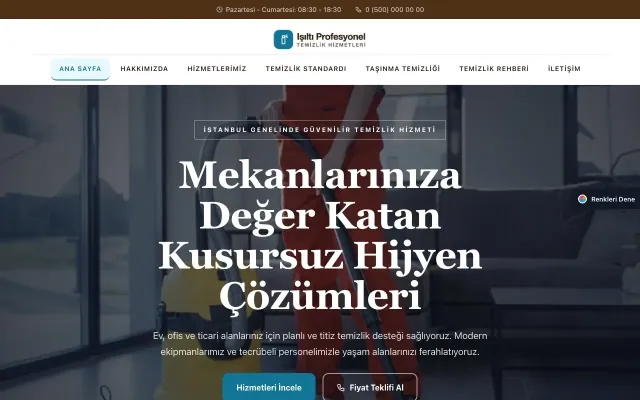 Temizlik için Zigzag Kahve Turkuaz – Temizlik Web Sitesi ana sayfa görünümü
