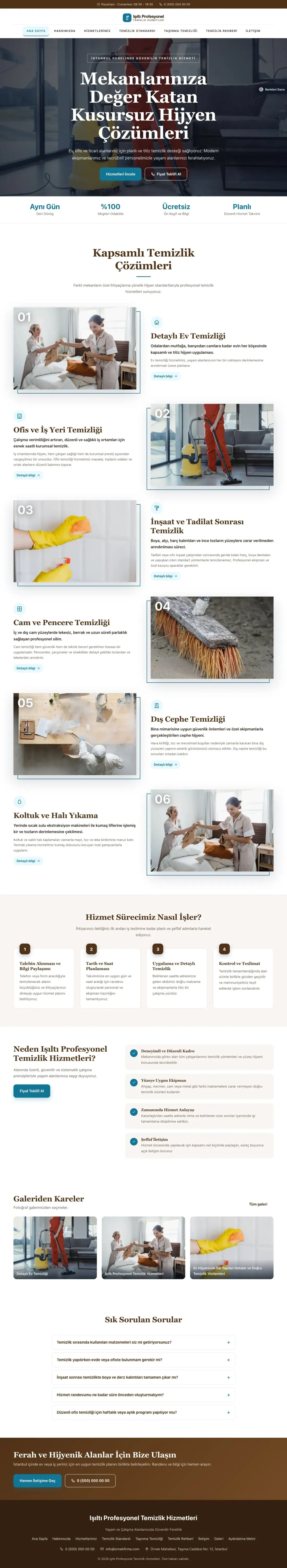 Temizlik için Zigzag Kahve Turkuaz – Temizlik Web Sitesi ana sayfa görünümü