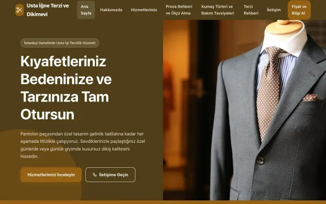 Terzi ve Tadilat için Blok Kahve Turuncu – Terzi ve Tadilat Web Sitesi ana sayfa görünümü