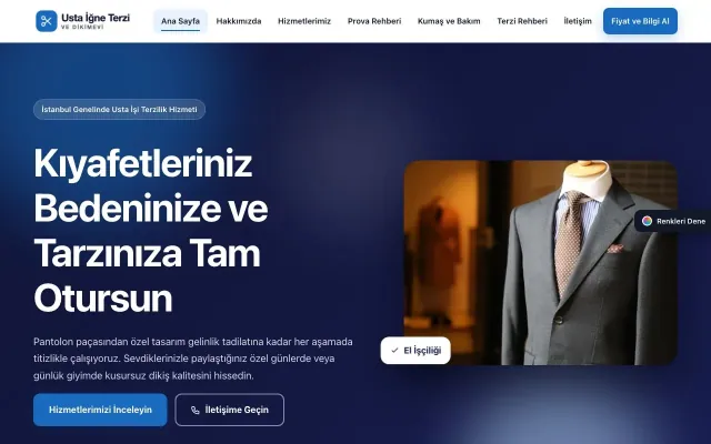 Terzi ve Tadilat için Hareketli Lacivert Mavi – Terzi ve Tadilat Web Sitesi ana sayfa görünümü