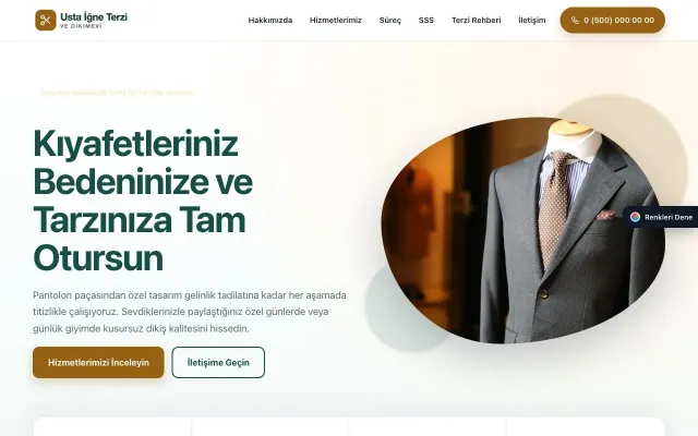 Terzi ve Tadilat için Tek Sayfa Petrol Turuncu – Terzi ve Tadilat Web Sitesi ana sayfa görünümü