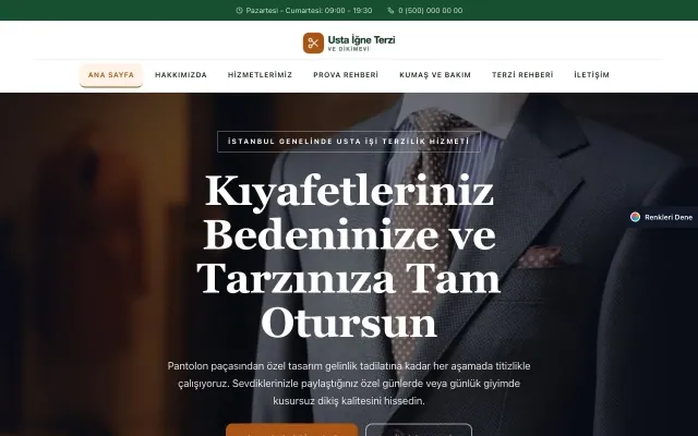 Terzi ve Tadilat için Zigzag Yeşil Turuncu – Terzi ve Tadilat Web Sitesi ana sayfa görünümü