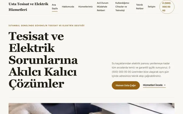 Tesisat ve Elektrik için Editoryal Kahve Turuncu – Tesisat ve Elektrik Web Sitesi ana sayfa görünümü