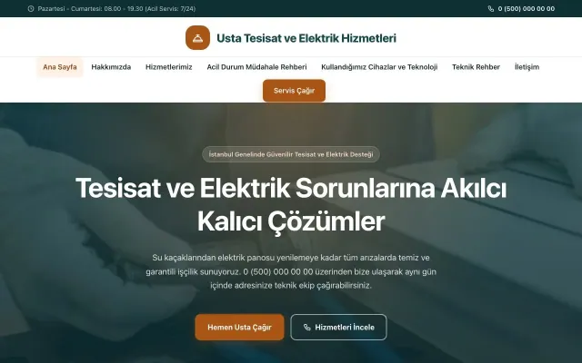Tesisat ve Elektrik için Merkez Petrol Turuncu – Tesisat ve Elektrik Web Sitesi ana sayfa görünümü