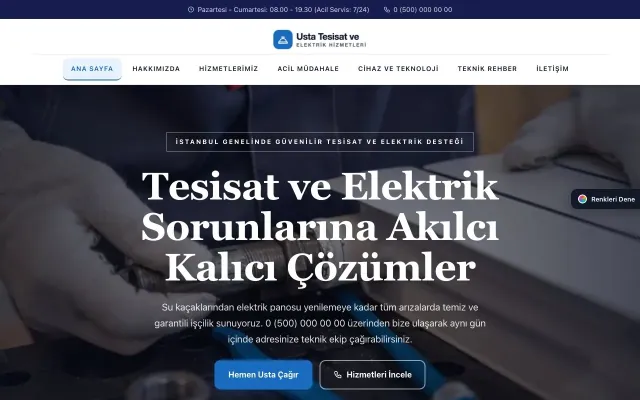 Tesisat ve Elektrik için Zigzag Lacivert Mavi – Tesisat ve Elektrik Web Sitesi ana sayfa görünümü