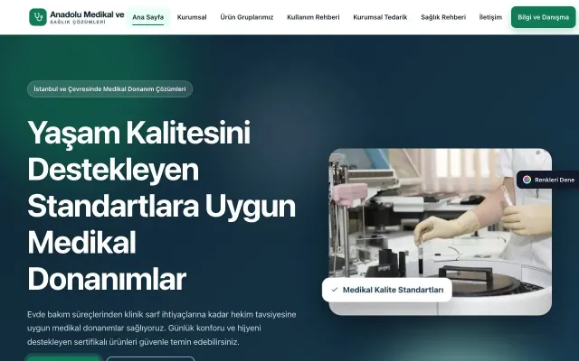 Tıbbi Cihaz ve Medikal için Hareketli Mavi Turkuaz – Tıbbi Cihaz ve Medikal Web Sitesi ana sayfa görünümü