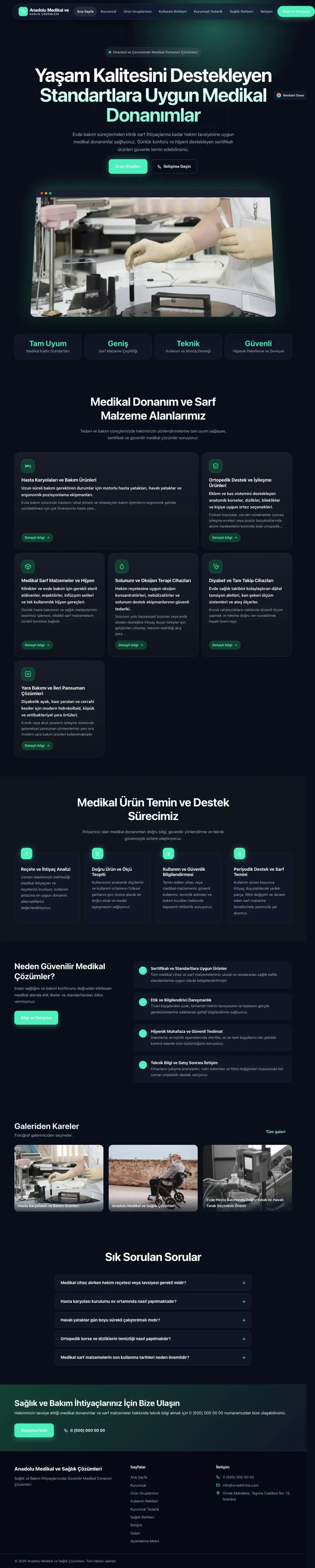Tıbbi Cihaz ve Medikal için Koyu Modern Lacivert Turkuaz – Tıbbi Cihaz ve Medikal Web Sitesi ana sayfa görünümü