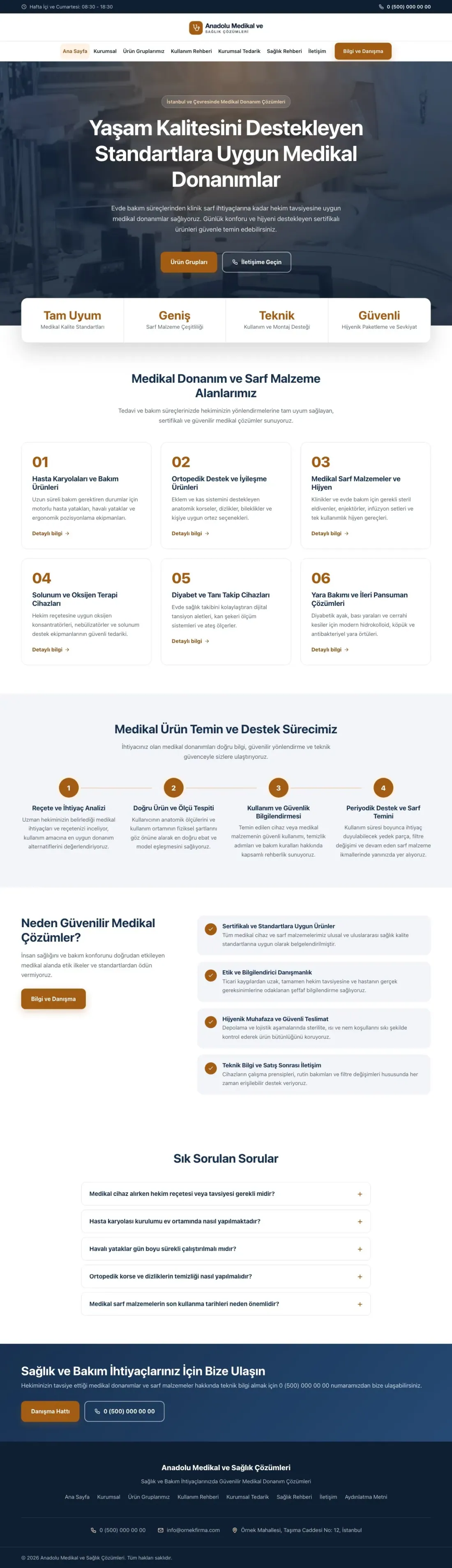 Merkez Mavi Turuncu – Tıbbi Cihaz ve Medikal Web Sitesi ana sayfa görünümü