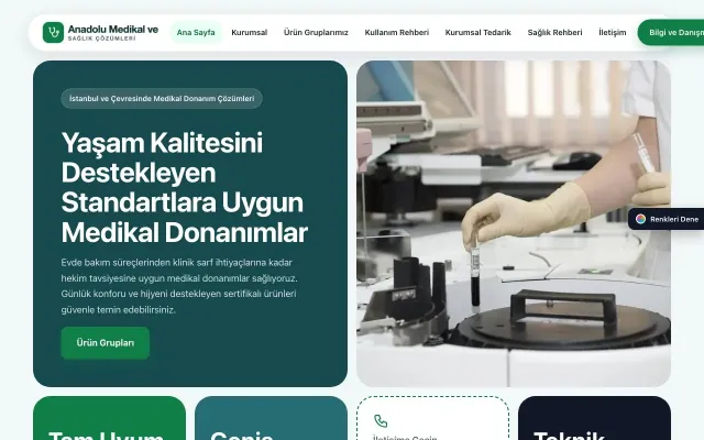 Tıbbi Cihaz ve Medikal için Mozaik Petrol Yeşil – Tıbbi Cihaz ve Medikal Web Sitesi ana sayfa görünümü