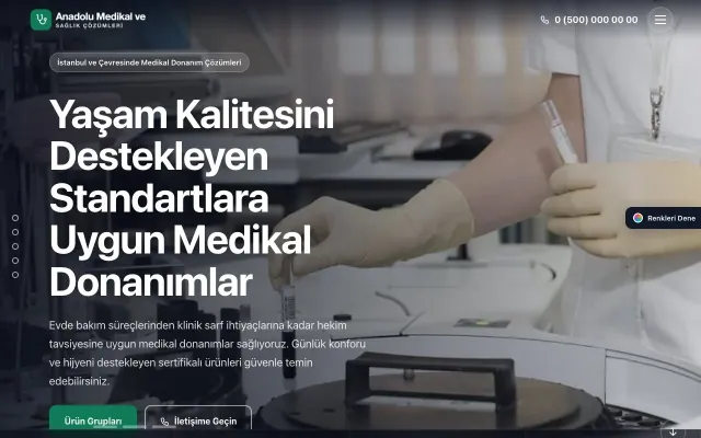 Tıbbi Cihaz ve Medikal için Tam Ekran Mavi Turkuaz – Tıbbi Cihaz ve Medikal Web Sitesi ana sayfa görünümü