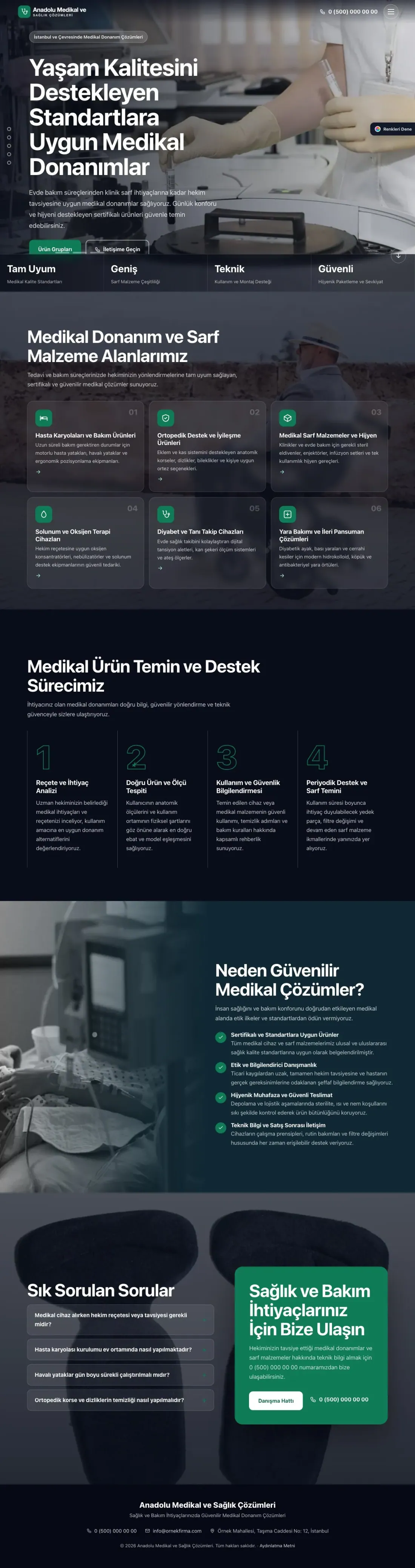 Tıbbi Cihaz ve Medikal için Tam Ekran Mavi Turkuaz – Tıbbi Cihaz ve Medikal Web Sitesi ana sayfa görünümü