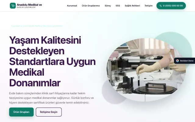 Tıbbi Cihaz ve Medikal için Tek Sayfa Mor Turkuaz – Tıbbi Cihaz ve Medikal Web Sitesi ana sayfa görünümü
