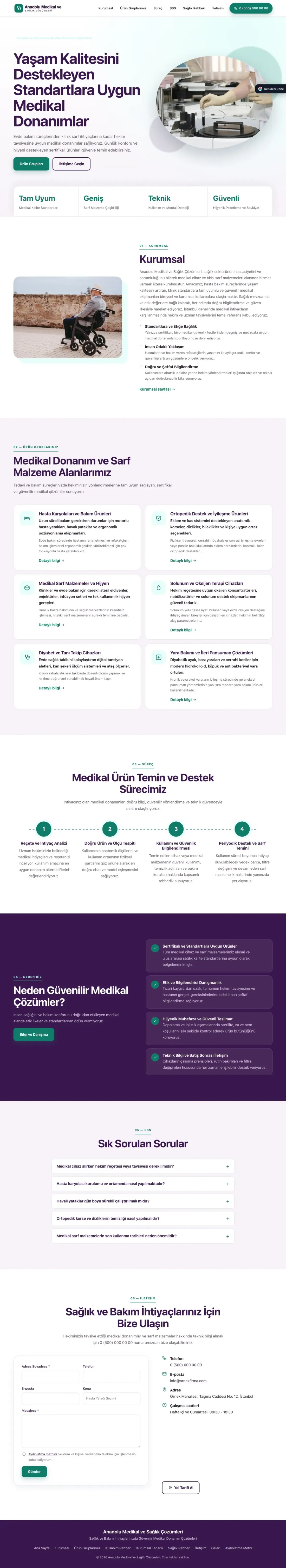 Tıbbi Cihaz ve Medikal için Tek Sayfa Mor Turkuaz – Tıbbi Cihaz ve Medikal Web Sitesi ana sayfa görünümü