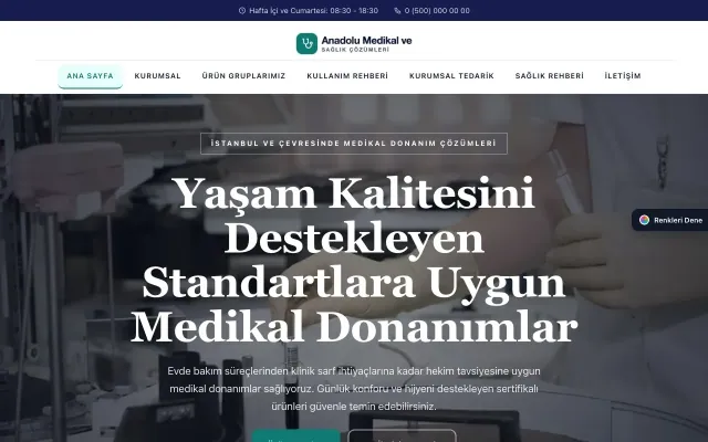 Tıbbi Cihaz ve Medikal için Zigzag Lacivert Turkuaz – Tıbbi Cihaz ve Medikal Web Sitesi ana sayfa görünümü