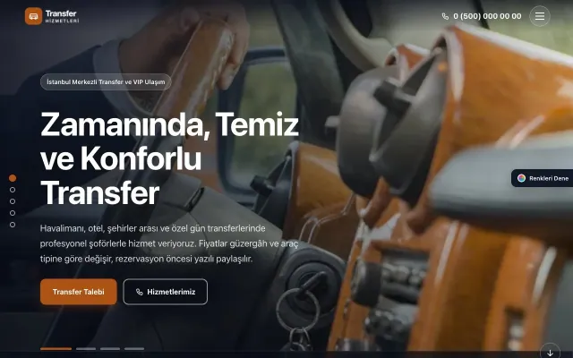 Transfer ve VIP için Tam Ekran Kahve Turuncu – Transfer ve VIP Web Sitesi ana sayfa görünümü