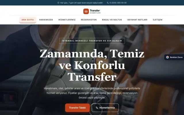 Transfer ve VIP için Zigzag Mavi Turuncu – Transfer ve VIP Web Sitesi ana sayfa görünümü