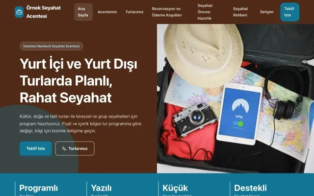 Tur ve Seyahat Acentesi için Blok Kahve Turkuaz – Tur ve Seyahat Acentesi Web Sitesi ana sayfa görünümü