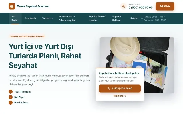Tur ve Seyahat Acentesi için Bölünmüş Petrol Turuncu – Tur ve Seyahat Acentesi Web Sitesi ana sayfa görünümü