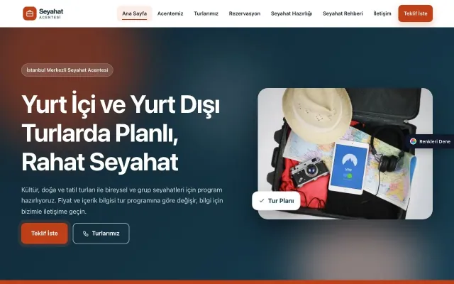 Tur ve Seyahat Acentesi için Hareketli Mavi Turuncu – Tur ve Seyahat Acentesi Web Sitesi ana sayfa görünümü