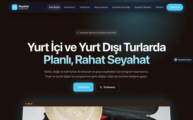 Tur ve Seyahat Acentesi için Koyu Modern Kahve Turkuaz – Tur ve Seyahat Acentesi Web Sitesi ana sayfa görünümü